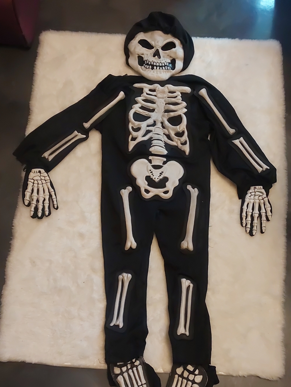 Kids Black Skeleton Costume with Hooded Skull Mask - Picture 1 of 13